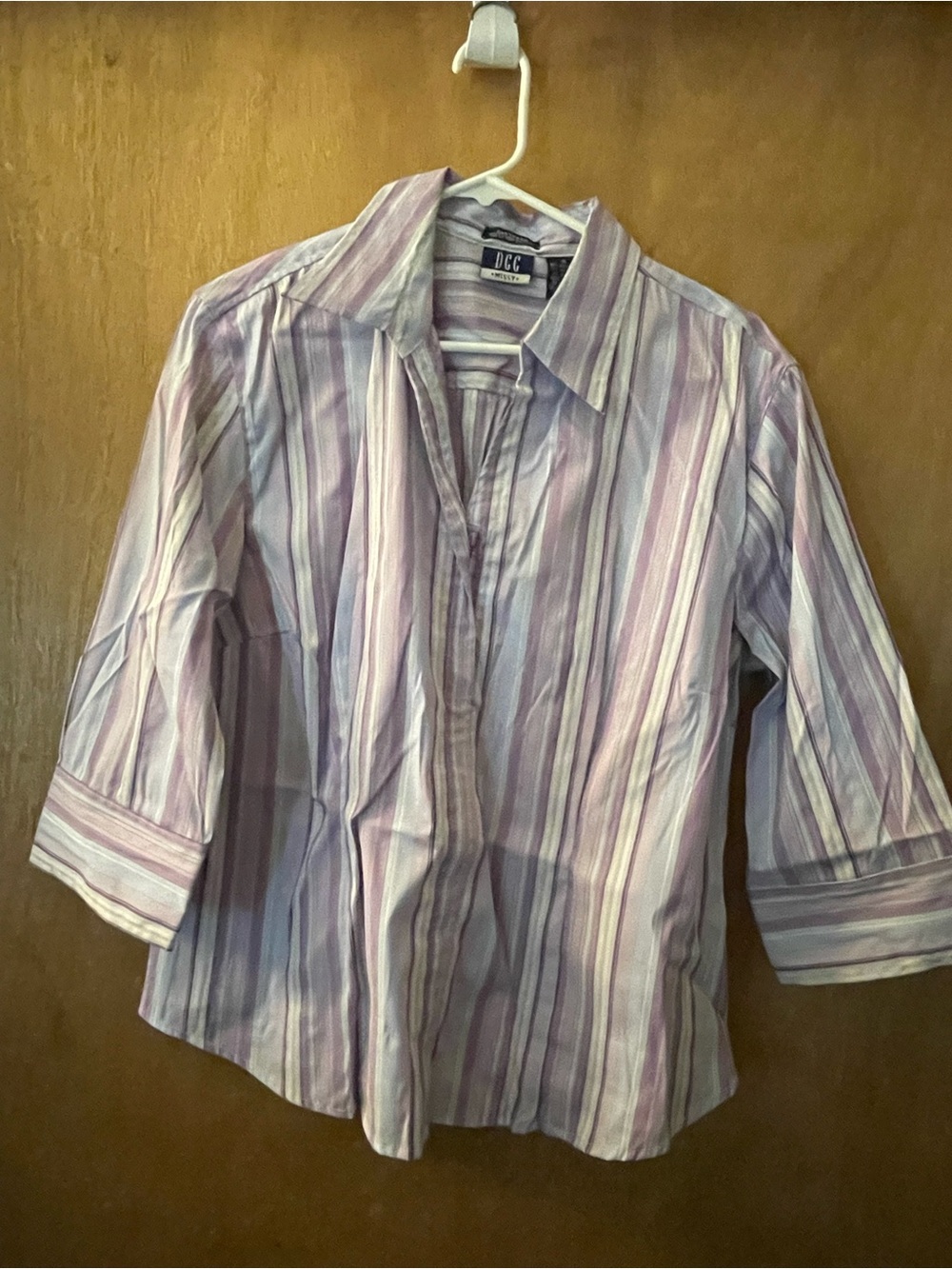 Woman’s Lavender & White Striped Button-Down Shirt